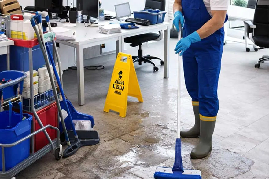 Büro mit verschmutztem Boden vor der Unterhaltsreinigung