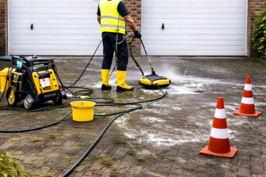 Bemooste Pflasterfläche vor der Pflasterreinigung